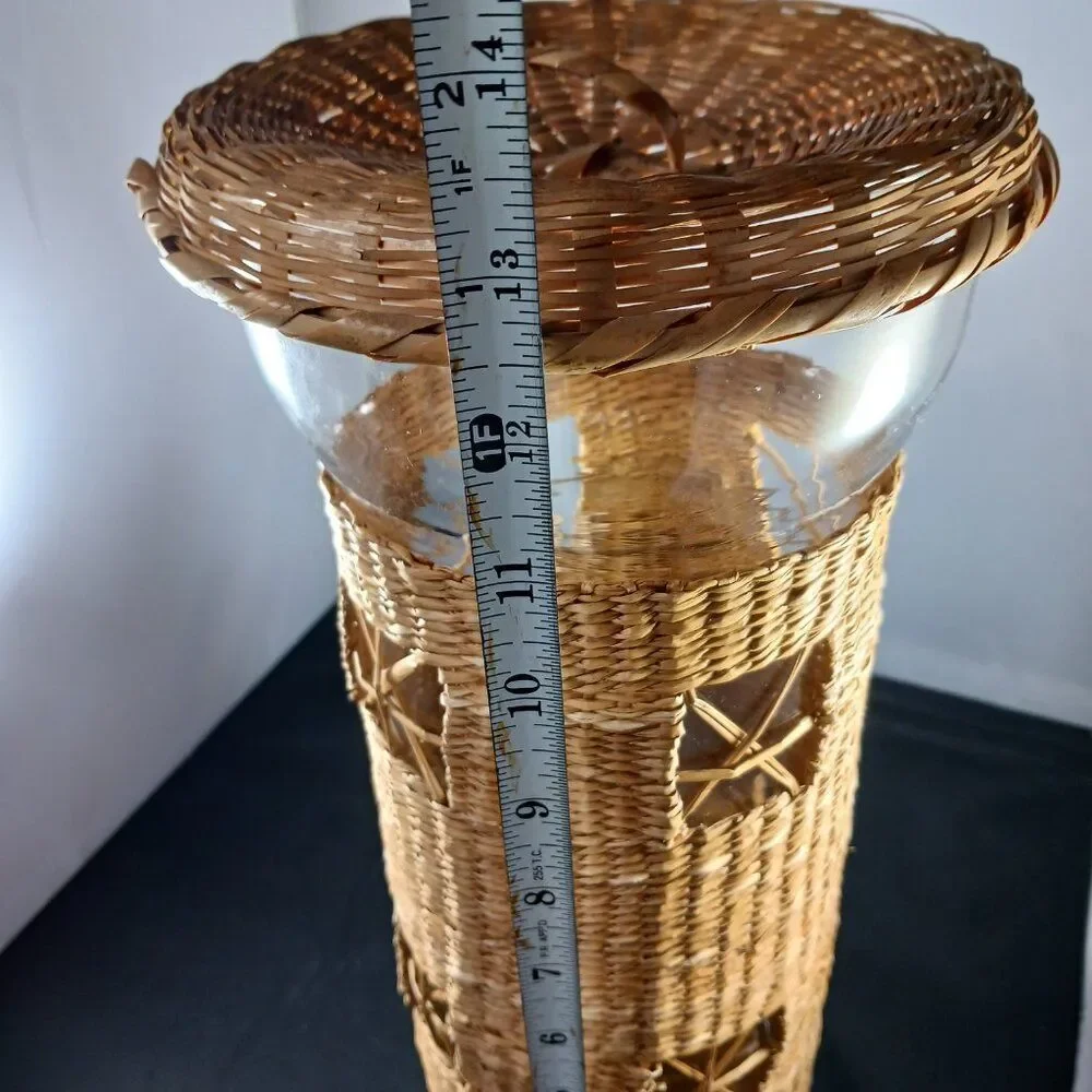 Vintage BOHO Glass Wicker Spaghetti/ Candy Storage